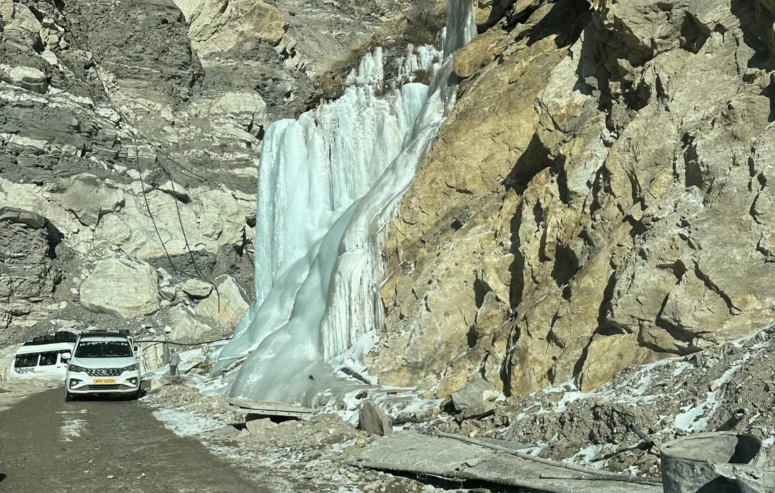 Frozen waterfalls on the way